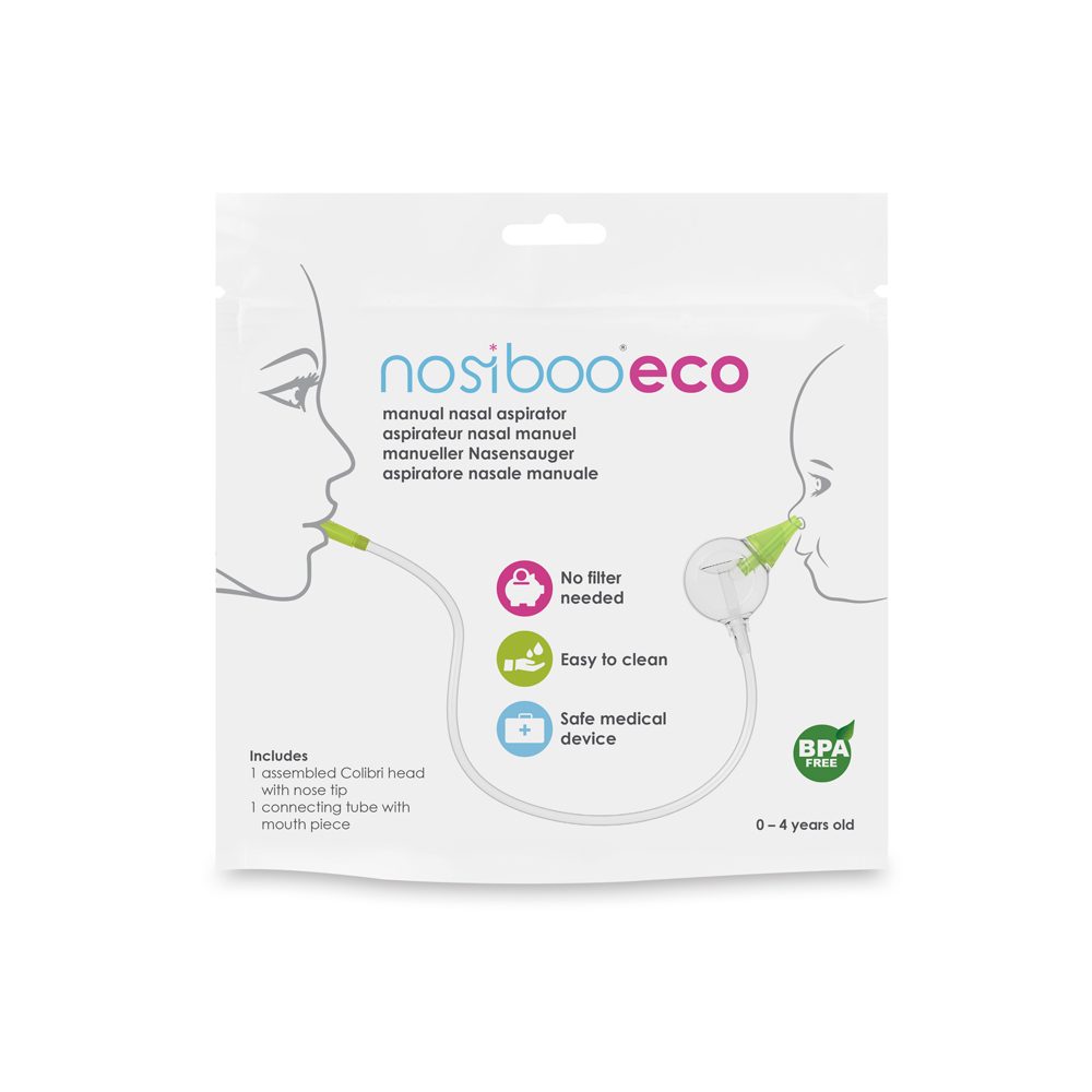Die Verpackung des Nosiboo Eco manuellen Baby Nasensaugers